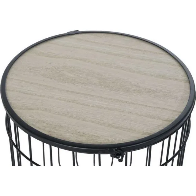 Item International ITEM Bijzettafels - 2x stuks - rond - zwart metaal - hout - 40/42 cm