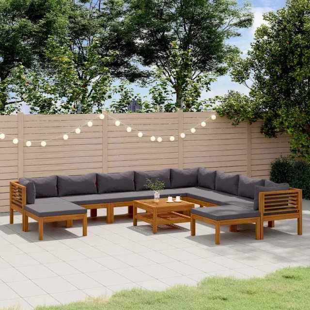 vidaXL 11-delige Loungeset met kussens massief acaciahout grijs, foto 2