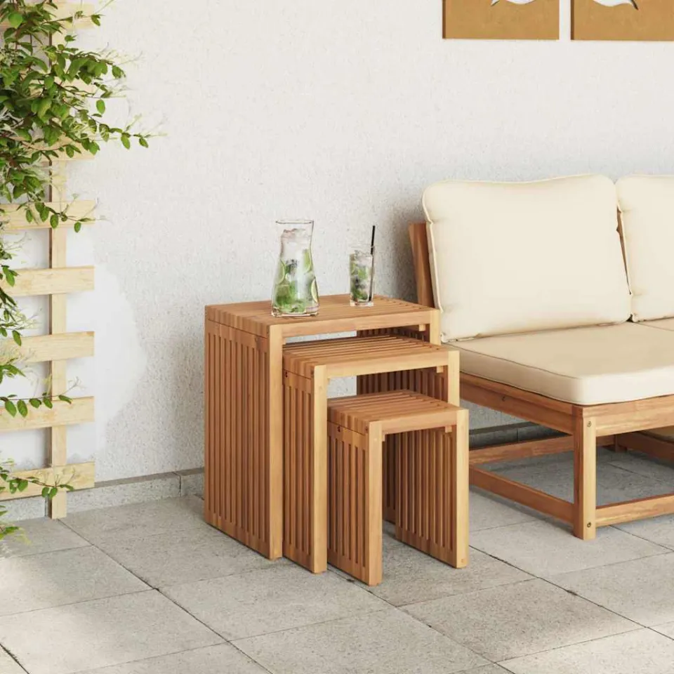 vidaXL Tuin Bijzettafel 3 st Bruin 33 x 44,5 x 51 cm Massief Teakhout, foto 4