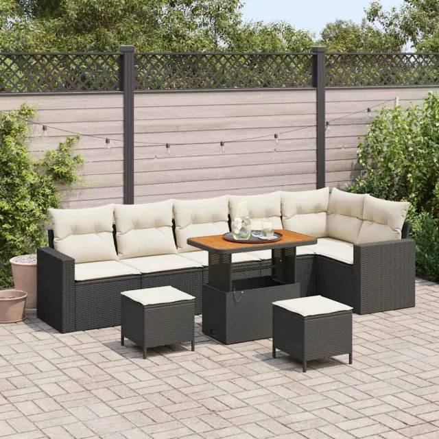 vidaXL Tuinbankenset 9 st Zwart poly rattan, foto 2