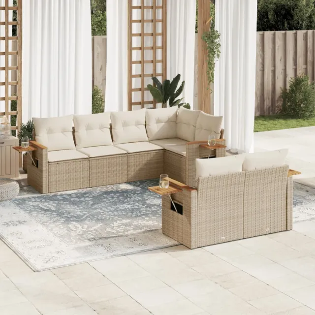 vidaXL 7-delige Loungeset met kussens poly rattan beige, foto 2