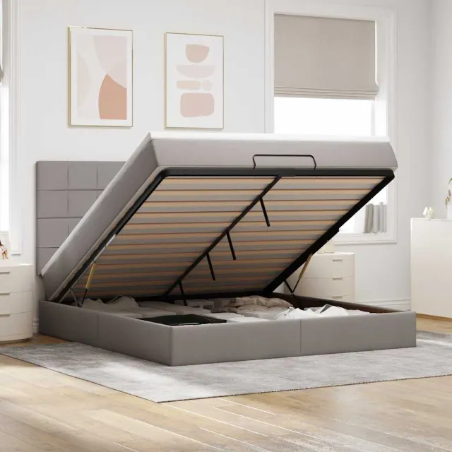 vidaXL Ottoman bed met matras en LED's 180x200cm stof taupe