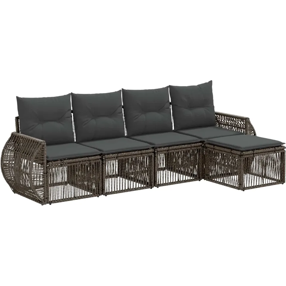 vidaXL Tuinbankenset 5 st 5-zits Grijs en Donkergrijs poly rattan, foto 3