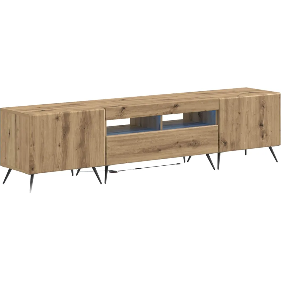 vidaXL LED tv-meubel BREDA 3 st Artisanaal eiken Bewerkt hout Grijs
