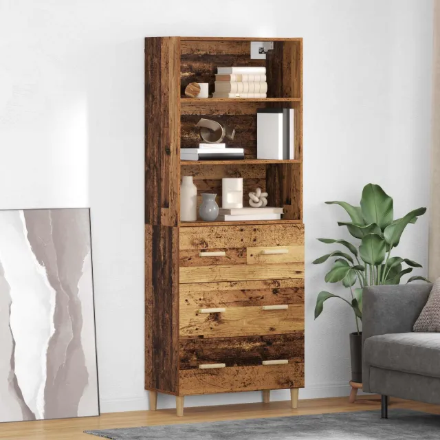 vidaXL Hoge kast Oud Hout 69,5 x 32,5 x 180 cm Bewerkt hout Bruin