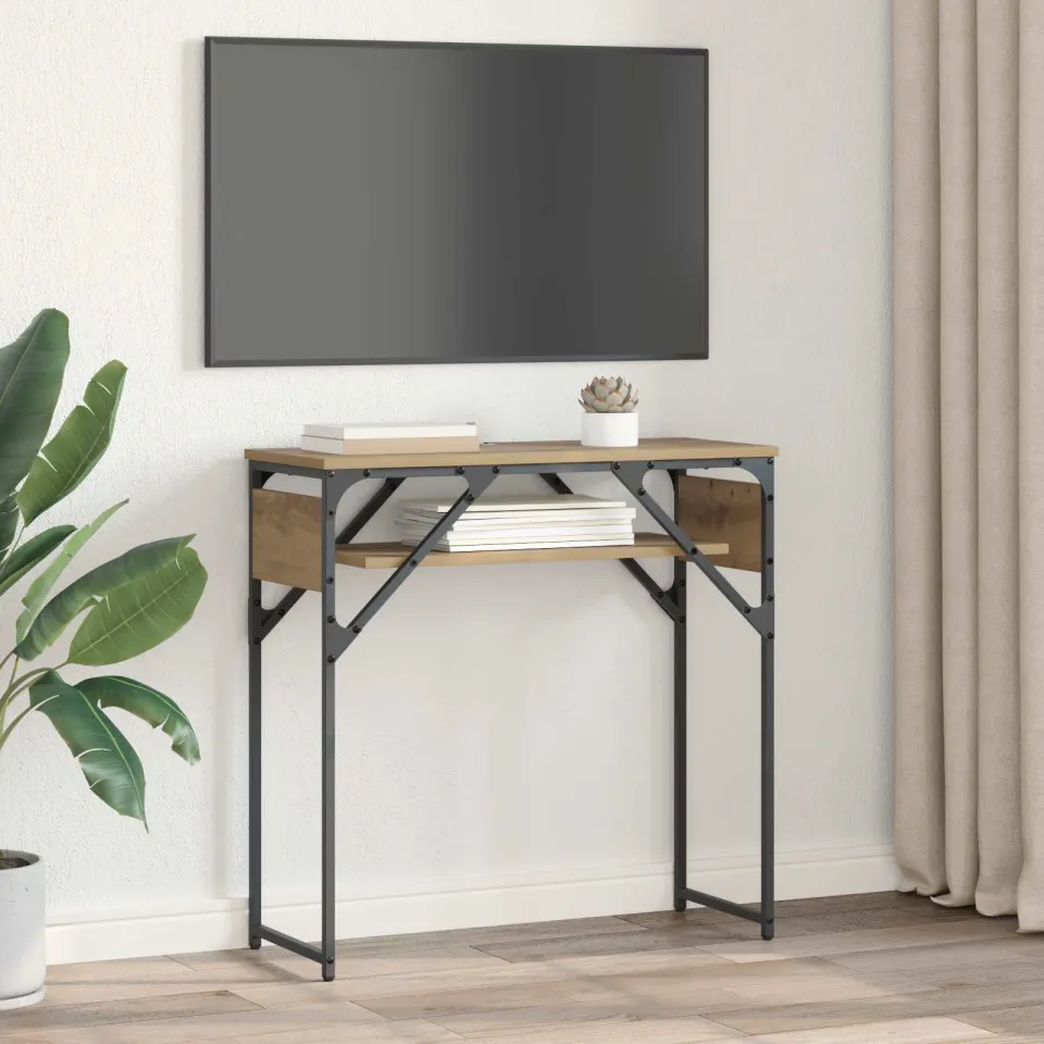 vidaXL Consoletafel Artisan Eiken Bewerkt hout 75x30x75cm, foto 4