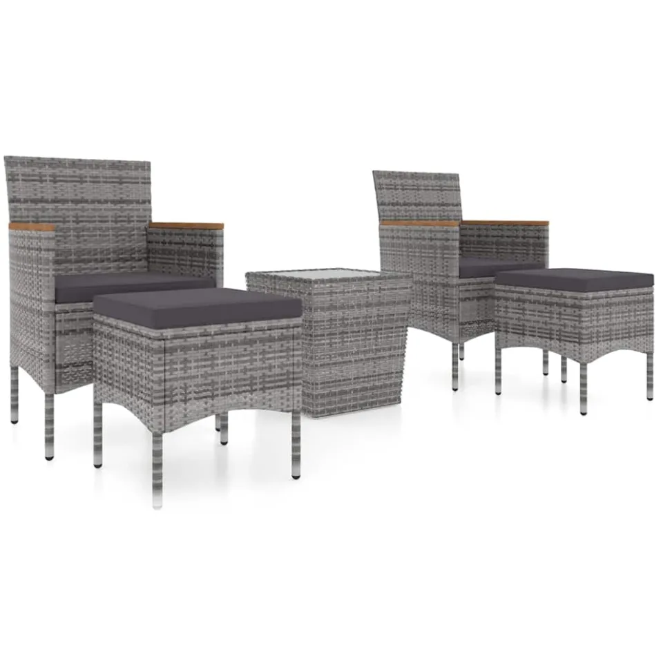 vidaXL 5-delige Bistroset poly rattan en gehard glas grijs, foto 3