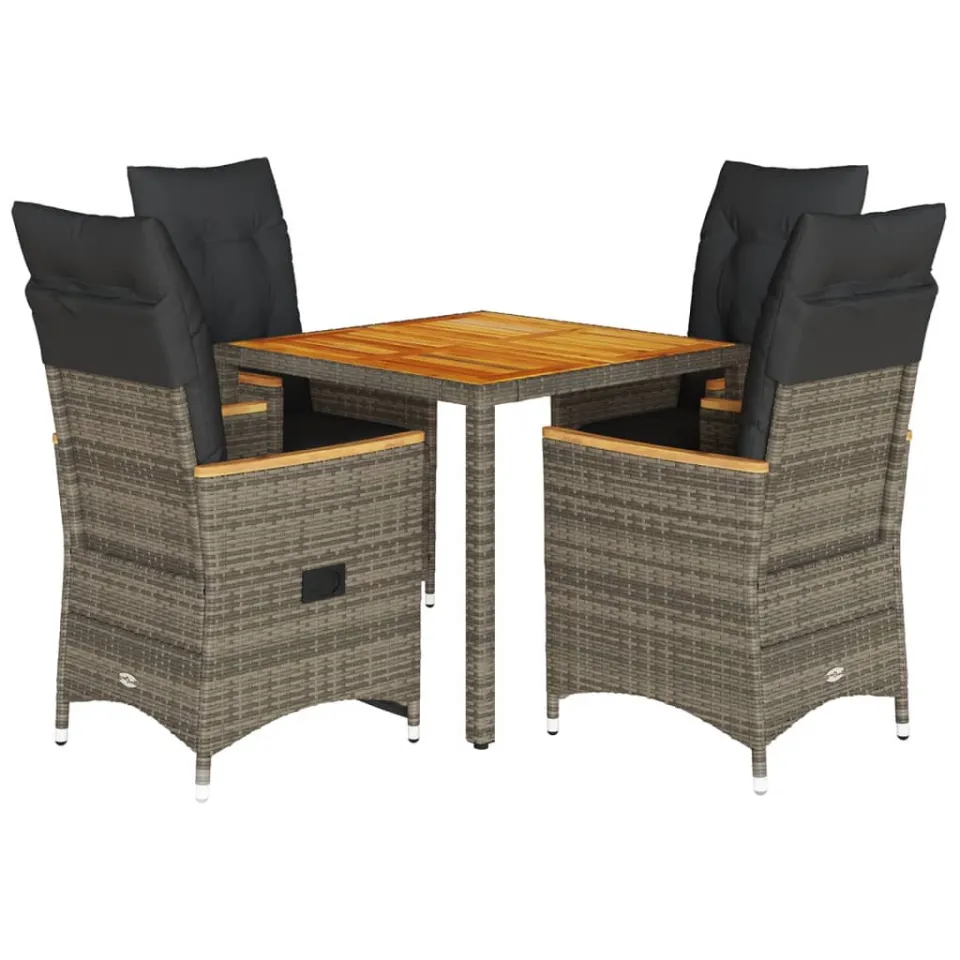 vidaXL 5-delige Tuinset met kussens poly rattan grijs, foto 3