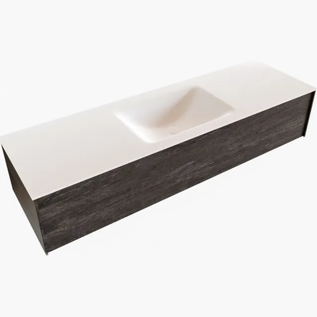 Boss & Wessing Badkamermeubel BWS Madrid Dark Brown 150x45x30 cm Mat Witte Solid Surface Wastafel (0 kraangaten)