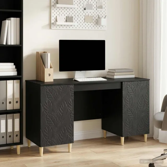 vidaXL Bureau Zwart 142,5 x 50 x 75 cm Bewerkt hout, foto 2