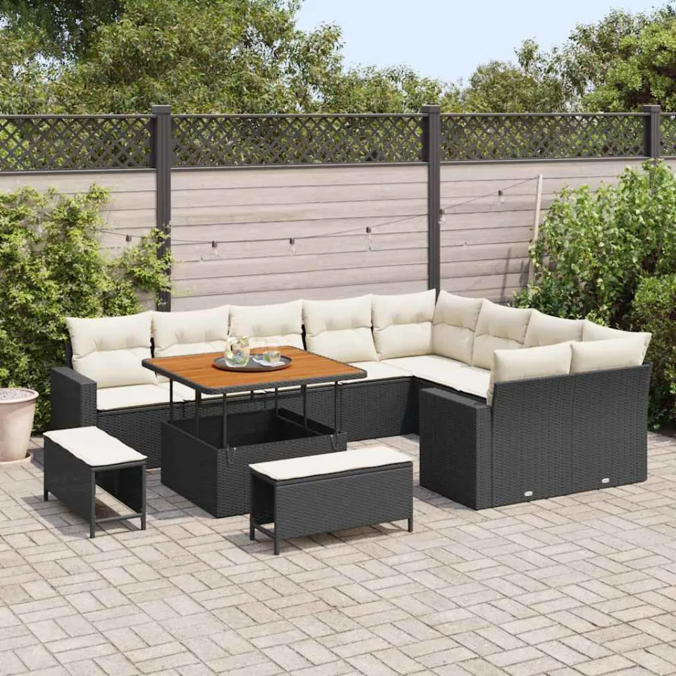 vidaXL Tuinbankenset 12 st Zwart poly rattan, foto 3