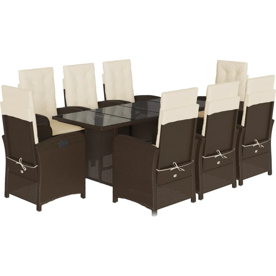 vidaXL 9-delige Tuinset met kussens poly rattan bruin, foto 3