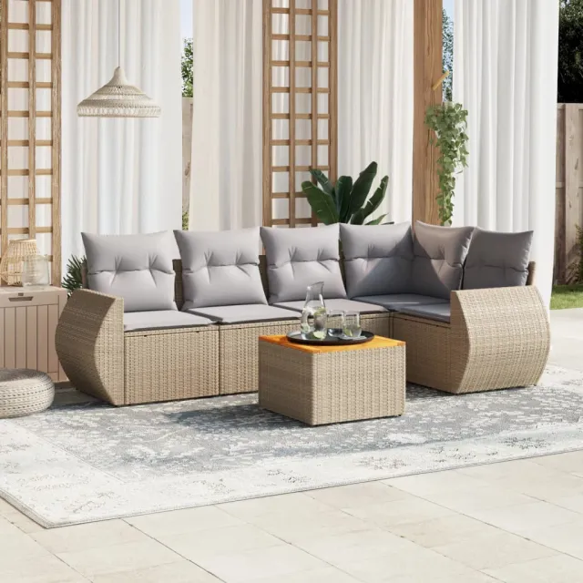vidaXL 6-delige Loungeset met kussens poly rattan beige, foto 2