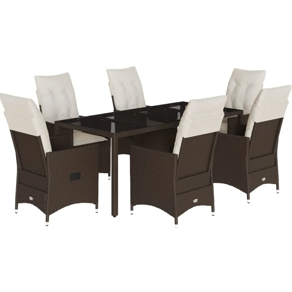 vidaXL 7-delige Tuinset met kussens poly rattan bruin, foto 3
