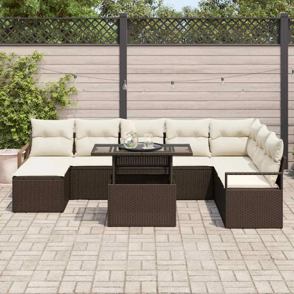 vidaXL Tuin Sofa Set 9 st Bruin en Crème poly rattan, foto 3