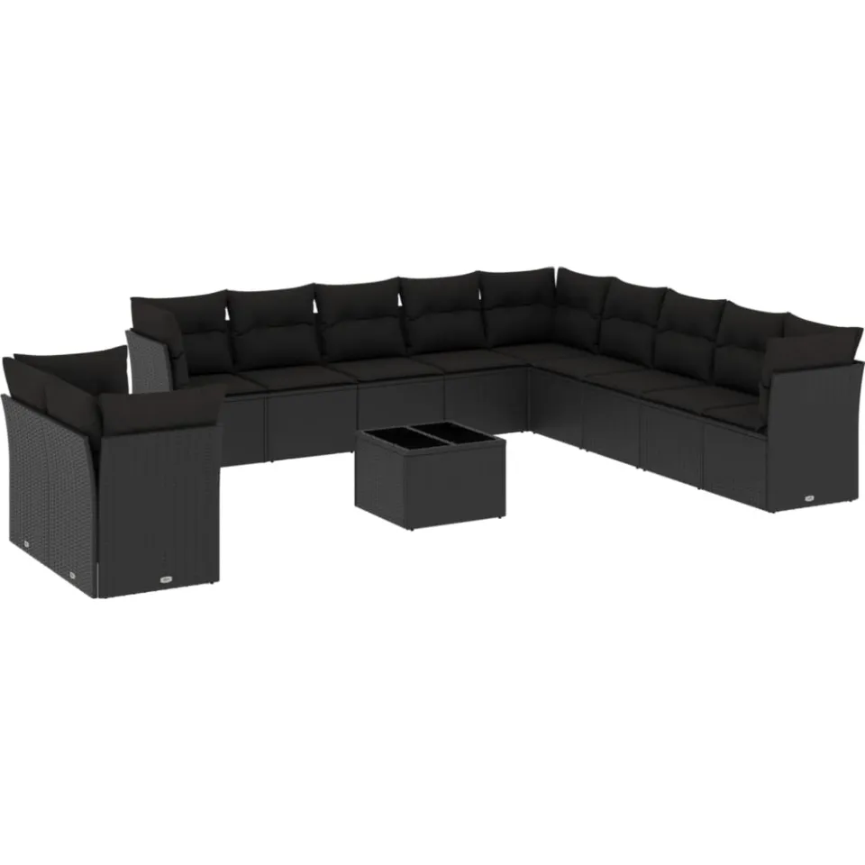 vidaXL 12-delige Loungeset met kussens poly rattan zwart