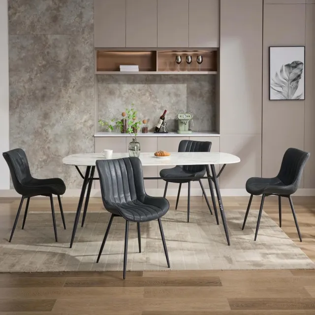 HOERFURIY Eetkamerstoelen Set van 6 - Zwart PU Leren Stoelen Metaal 150kg
