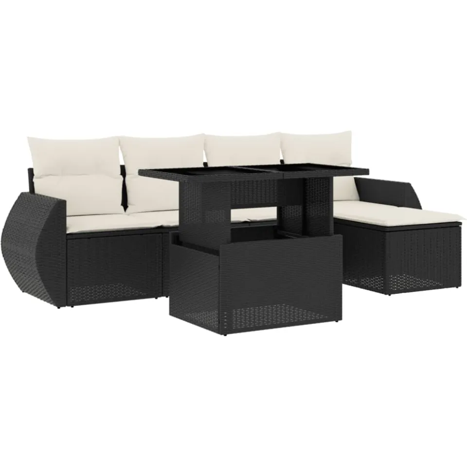 vidaXL 6-delige Loungeset met kussens poly rattan zwart