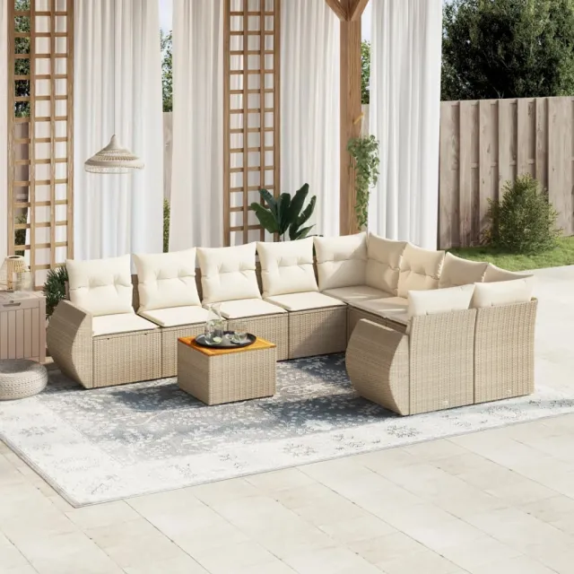 vidaXL 9-delige Loungeset met kussens poly rattan beige, foto 2