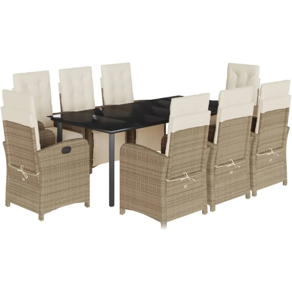 vidaXL 9-delige Tuinset met kussens poly rattan beige, foto 3