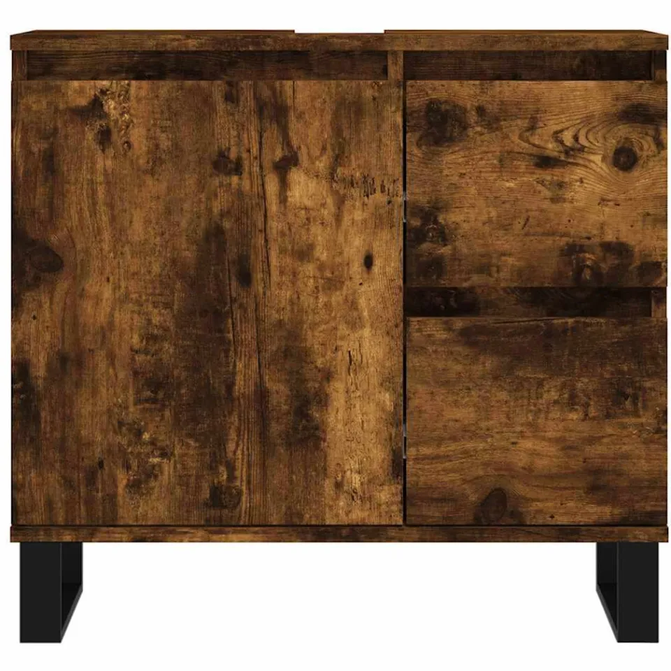 vidaXL Badkamerkast 65x33x60 cm bewerkt hout gerookt eikenkleurig, foto 2