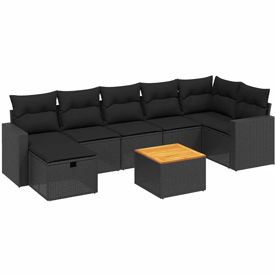 vidaXL 8-delige Loungeset met kussens poly rattan zwart