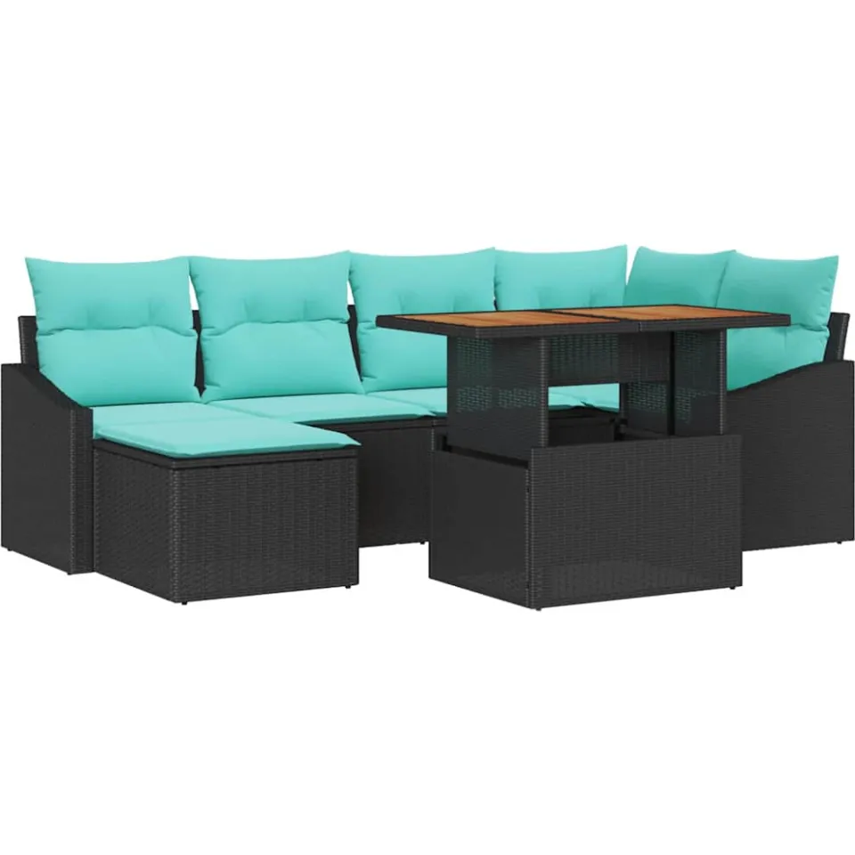 vidaXL Tuinbankenset 7 st Zwart en Teal
