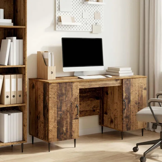 vidaXL Bureau Oud hout 142,5 x 50 x 75 cm Bewerkt hout bruin, foto 2