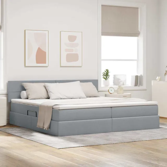 vidaXL LED Opslagbed met Matras Lichtgrijs 200 x 200 cm Stof