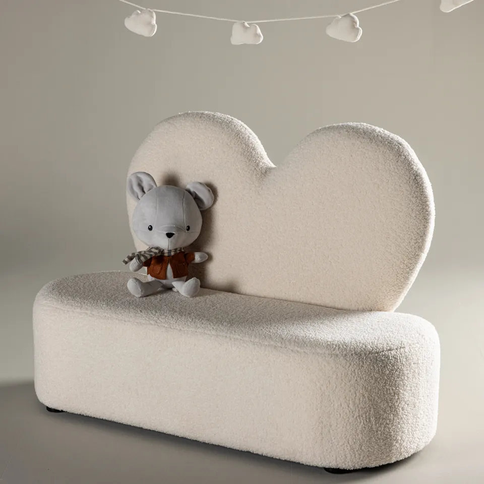 Nest living Aryna kinderbankje teddy wit - met hartvormige rugleuning, foto 3
