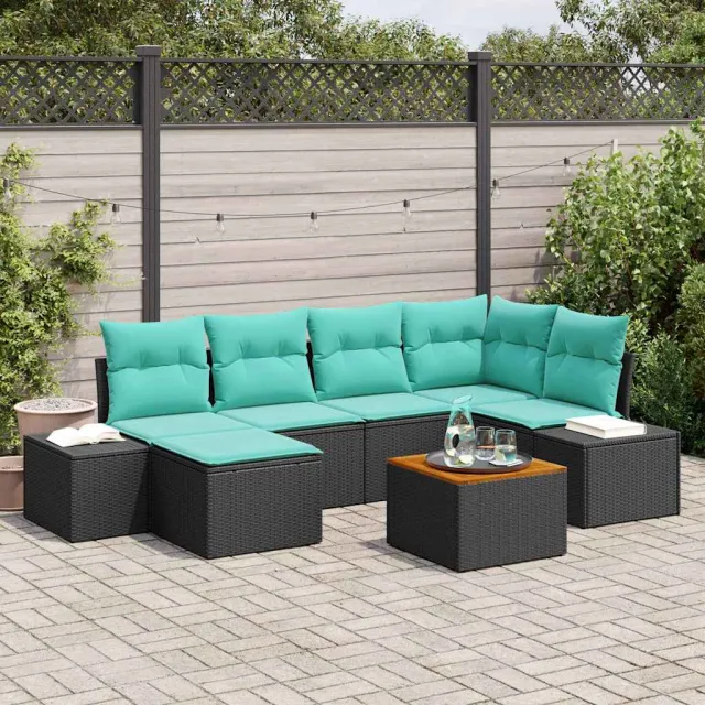 vidaXL Tuin Sofa Set 7 st Zwart en turquoise, foto 2