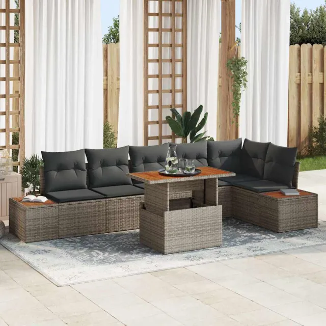 vidaXL Tuin Sofa Set 7 st Grijs Poly riet, foto 2