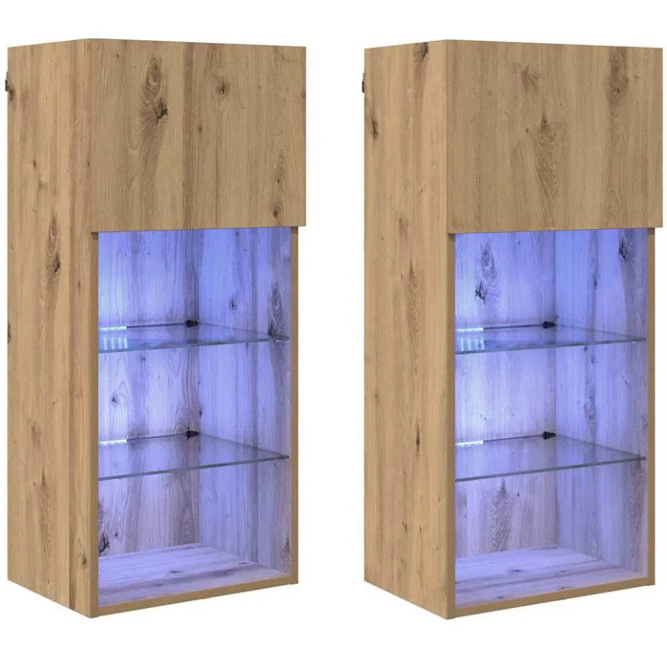 vidaXL Wandgemonteerde TV-kasten 2 st Artisan Eiken Bewerkt hout, foto 3