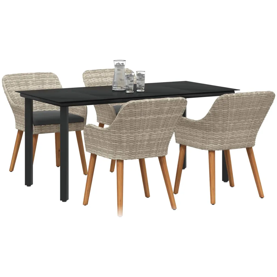 vidaXL Tuin eettafelset 5 st Lichtgrijs poly rattan