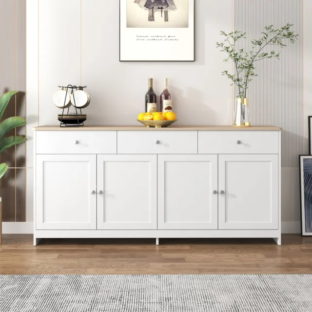 Solvenrik Buffetkast 160 cm – Sideboard met 3 Lades en 4 Deuren – Landelijk Design – Opbergkast voor Woonkamer Wit