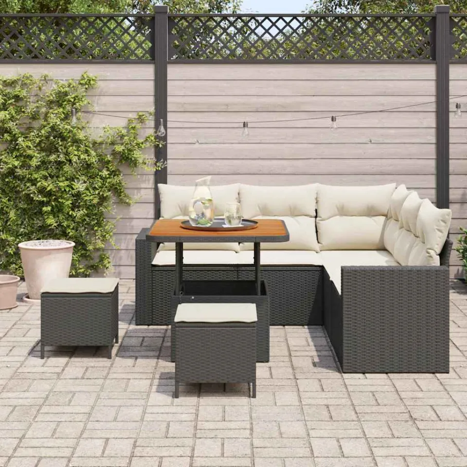 vidaXL Tuinbankenset 8 st Zwart poly rattan, foto 3