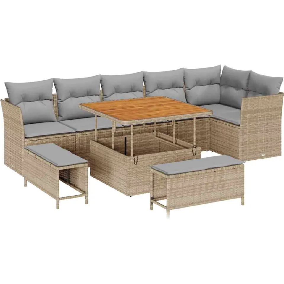 vidaXL Tuinbankenset 9 st Beige poly rattan