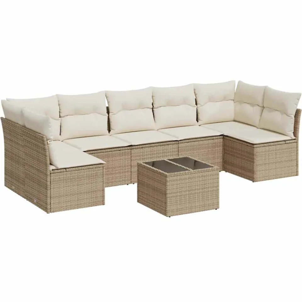 vidaXL 8-delige Loungeset met kussens poly rattan beige, foto 3