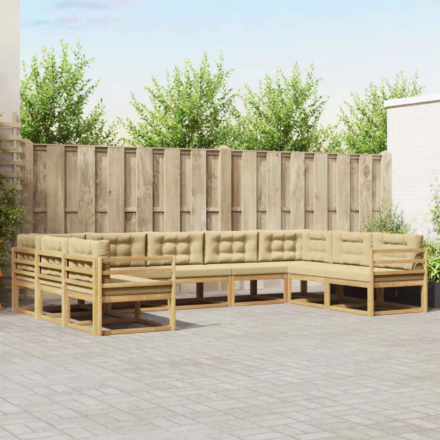 vidaXL Buiten bankenset 9 st 9-zits Wit en Beige