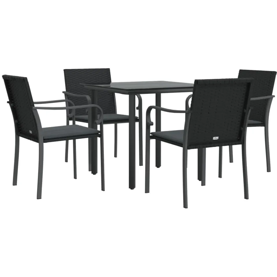 vidaXL 5-delige Tuinset met kussens poly rattan en staal Zwart