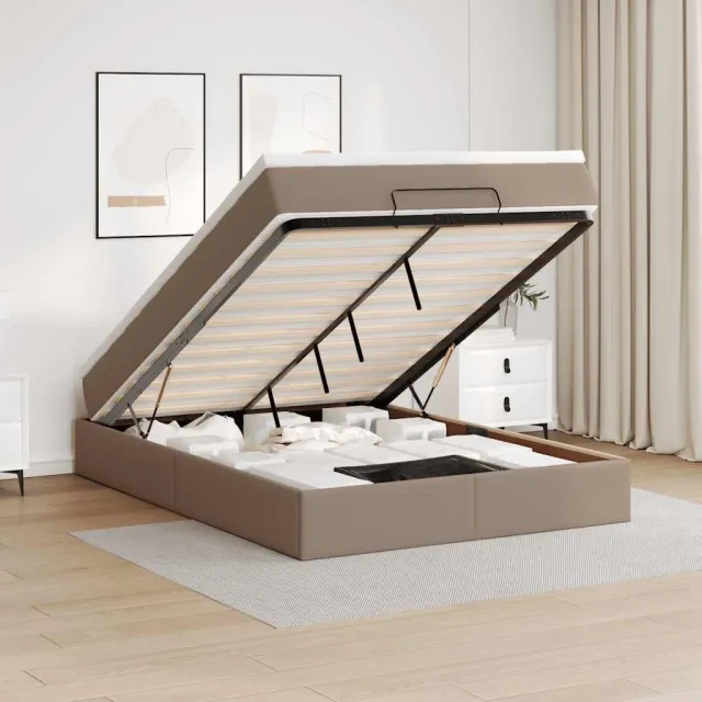 vidaXL Ottoman bed met matras 140x190cm kunstleer cappuccinokleurig bruin