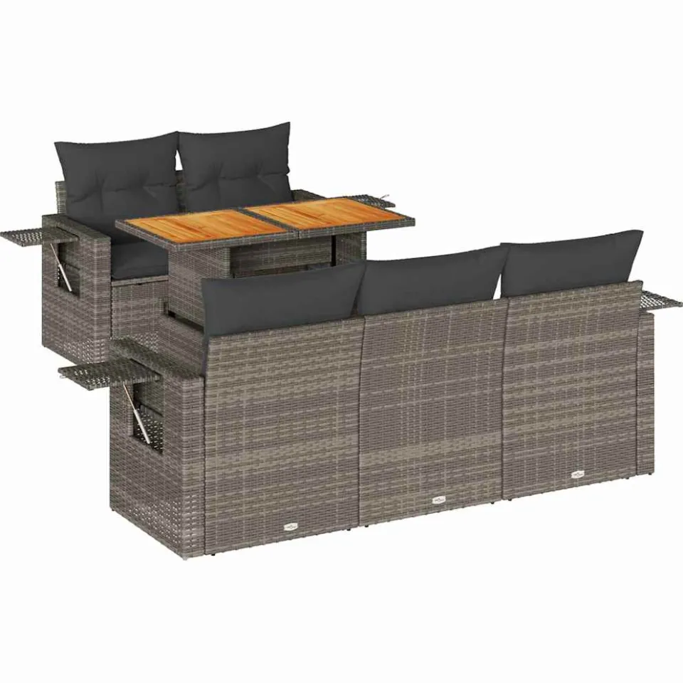 vidaXL 6-delige Loungeset met kussens poly rattan grijs, foto 3