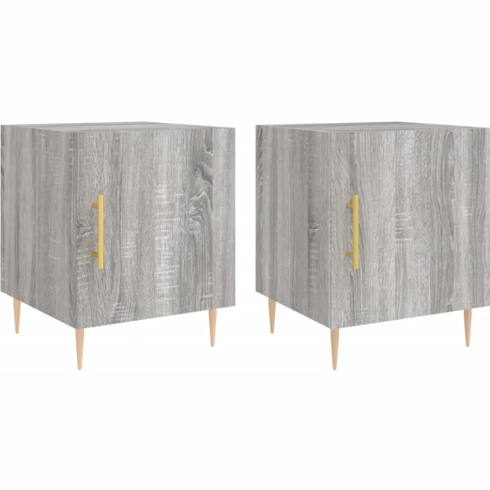 vidaXL Nachtkastjes 2 st 40x40x50 cm bewerkt hout grijs sonoma eiken, foto 3