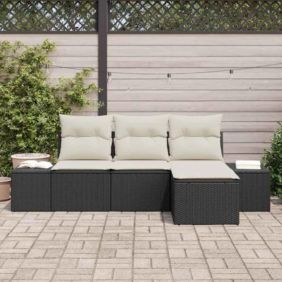 vidaXL Tuin Sofa Set 4 st Zwart en Crème poly rattan, foto 3