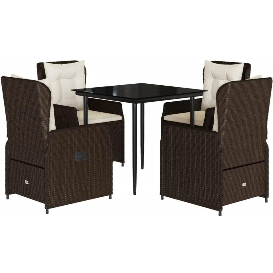 vidaXL 5-delige Tuinset met kussens poly rattan bruin, foto 3