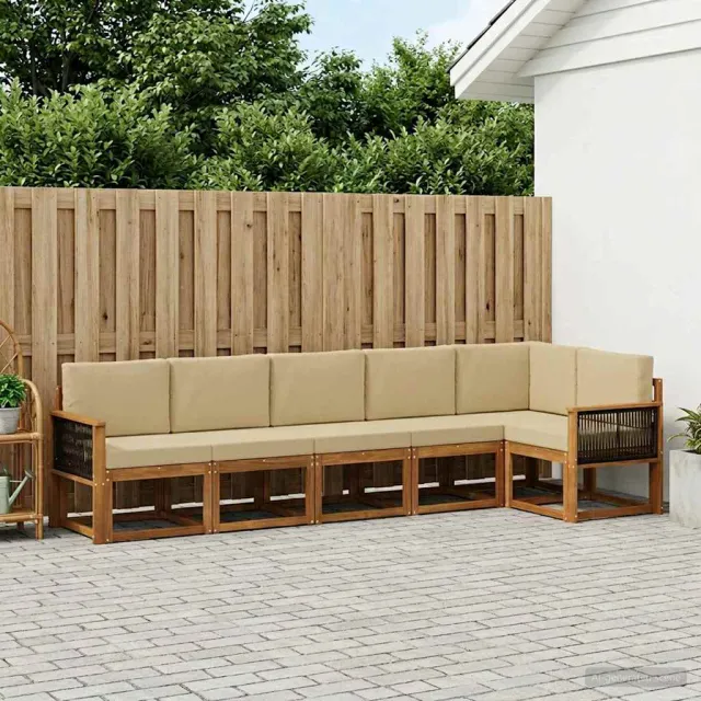 vidaXL Buiten bankenset 6 st 6-zits Natuurlijk en Beige
