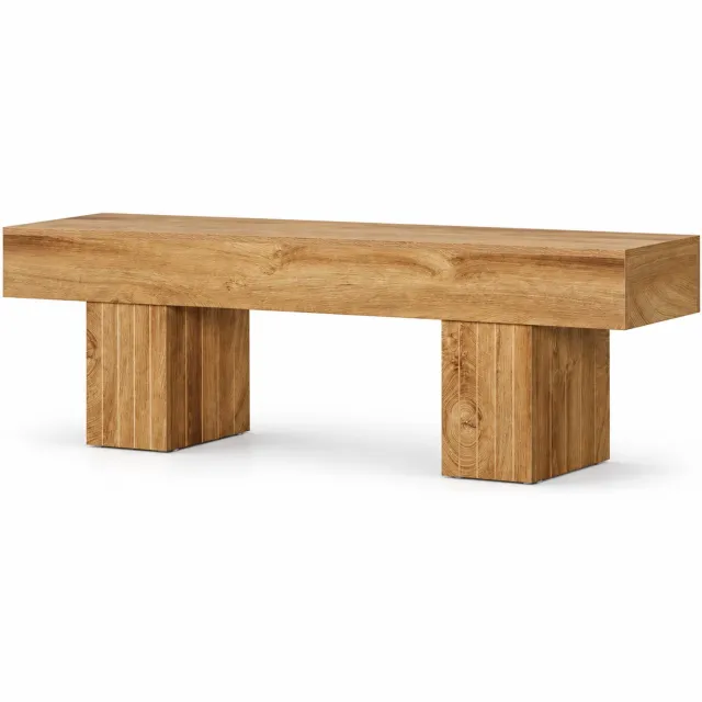 DMG Supply Eetkamerbank 140 cm – Houten Zitbank met Dikke Zitting en Brede Blokpoten – Keukenbank, Halbank of Bedbank – Bruin
