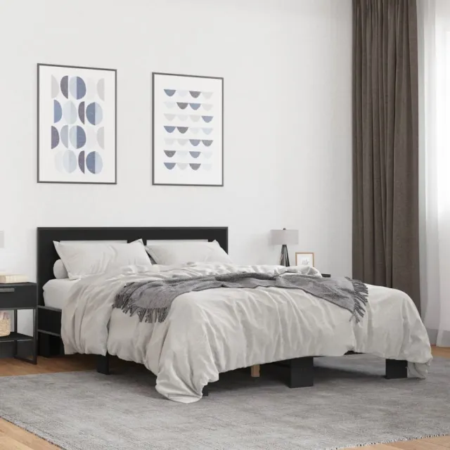 vidaXL Bedframe bewerkt hout metaal zwart 140x200 cm