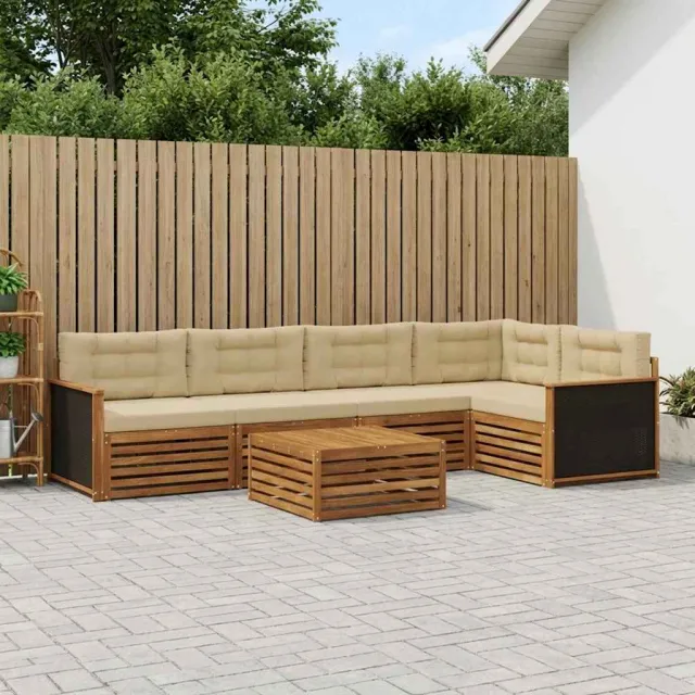 vidaXL Buiten bankenset 6 st 5-zits Natuurlijk en Beige