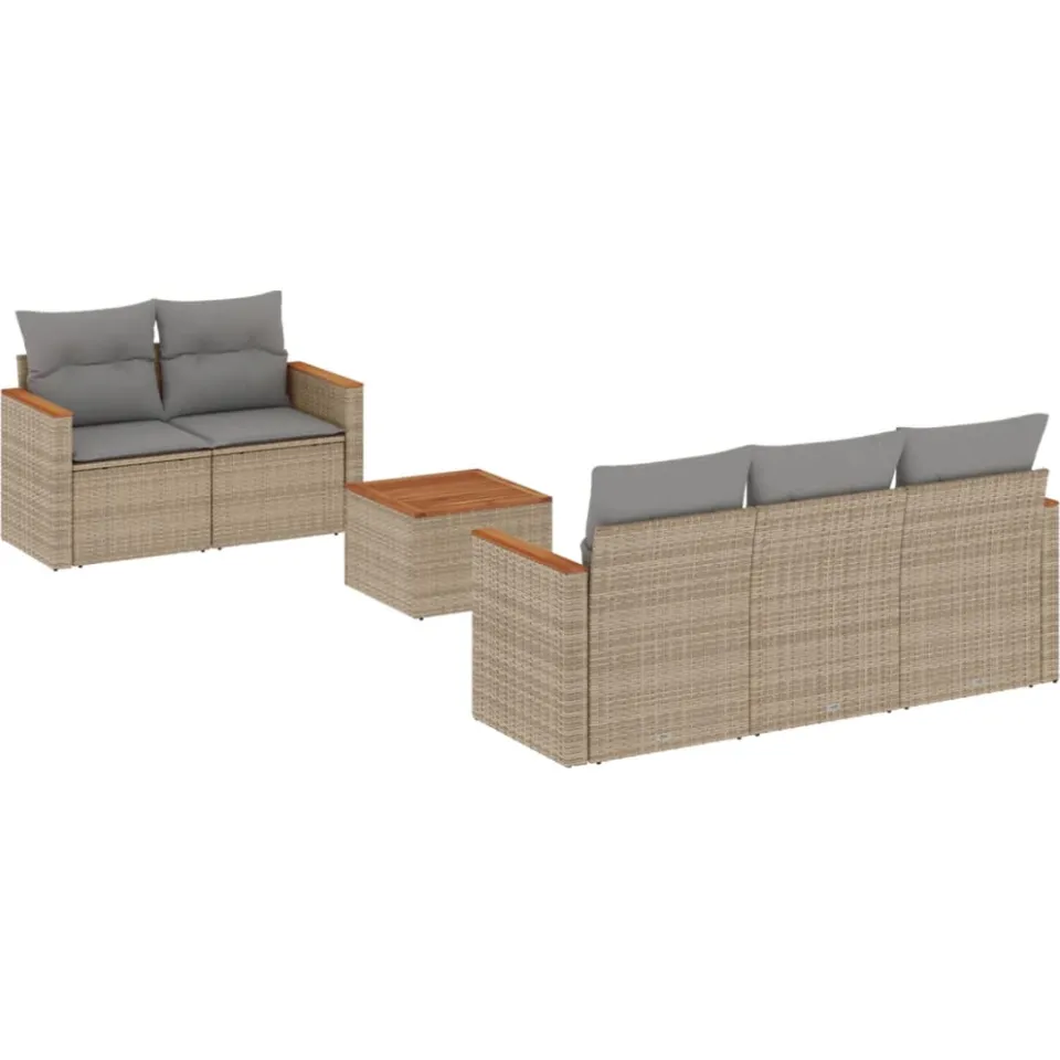 vidaXL 6-delige Loungeset met kussens poly rattan beige, foto 3